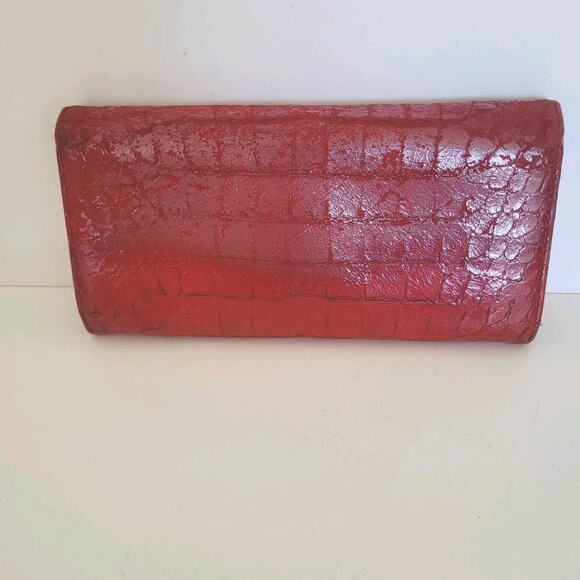 MIU MIU Red Croc Leather Envelope Wallet Clutch Large Designer Authentic - Picture 2 of 14